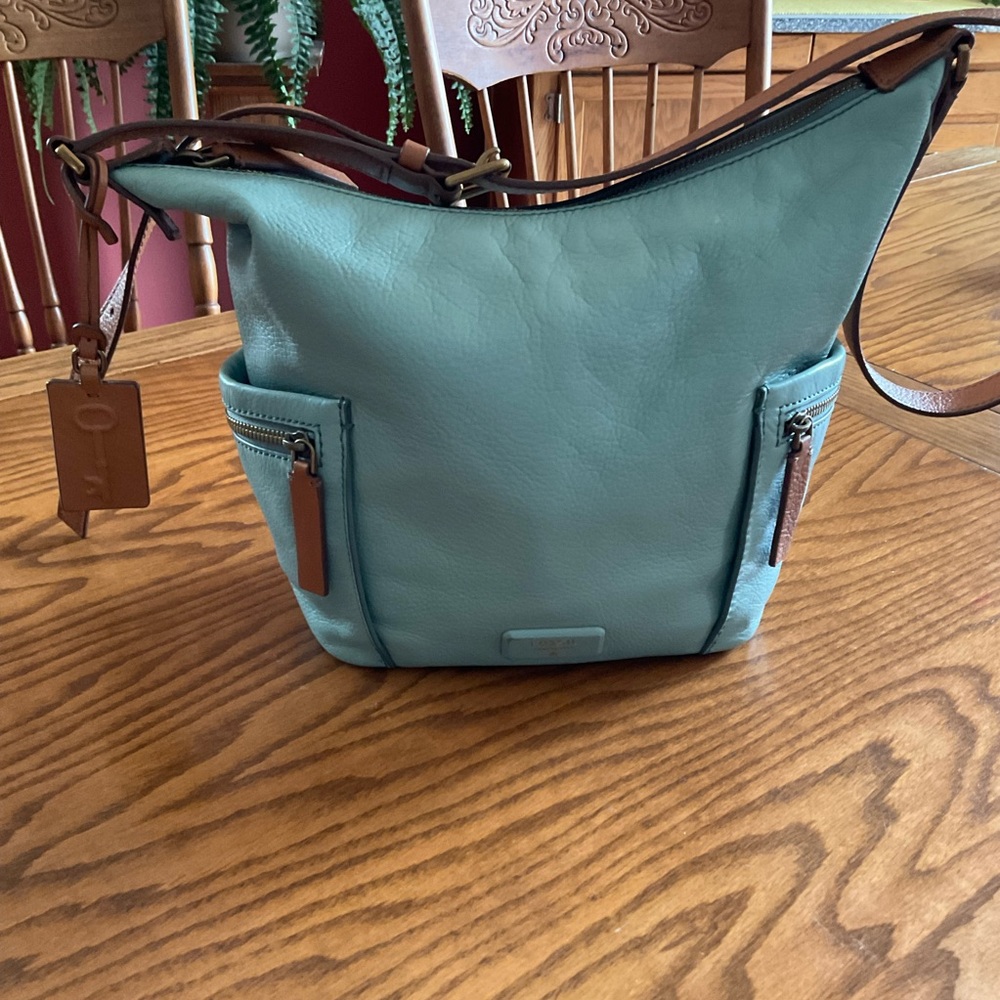 Fossil Emerson Small Hobo “Sea Glass” Color, Pebbled Leather Crossbody